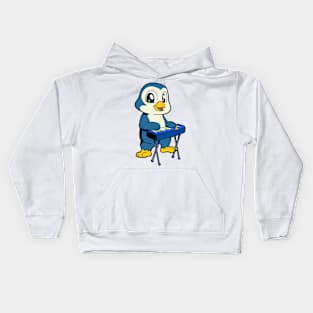 Cartoon penguin playing keyboard Kids Hoodie